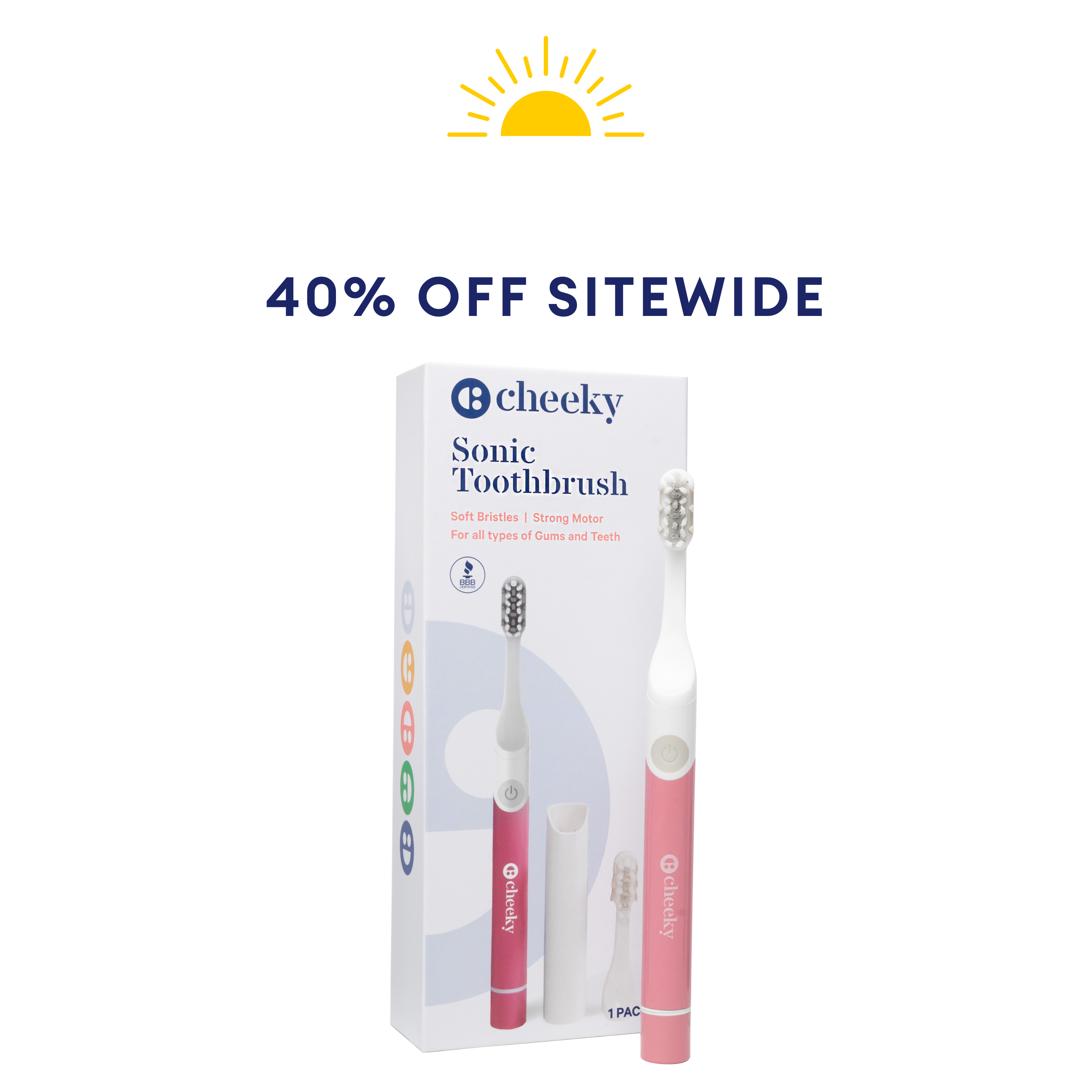 Cheeky Sonic Toothbrush packaging with promotional text on a white background