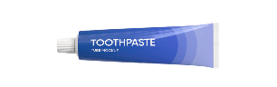 A blue tube of toothpaste with a white cap, shown on a plain white background. The tube has a blue-to-silver gradient and features the text 'TOOTHPASTE' and 'TMX-HCL-7' in white.